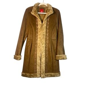 Vintage Esprit Faux Fur Suede Lined Long Coat Brown Size Medium